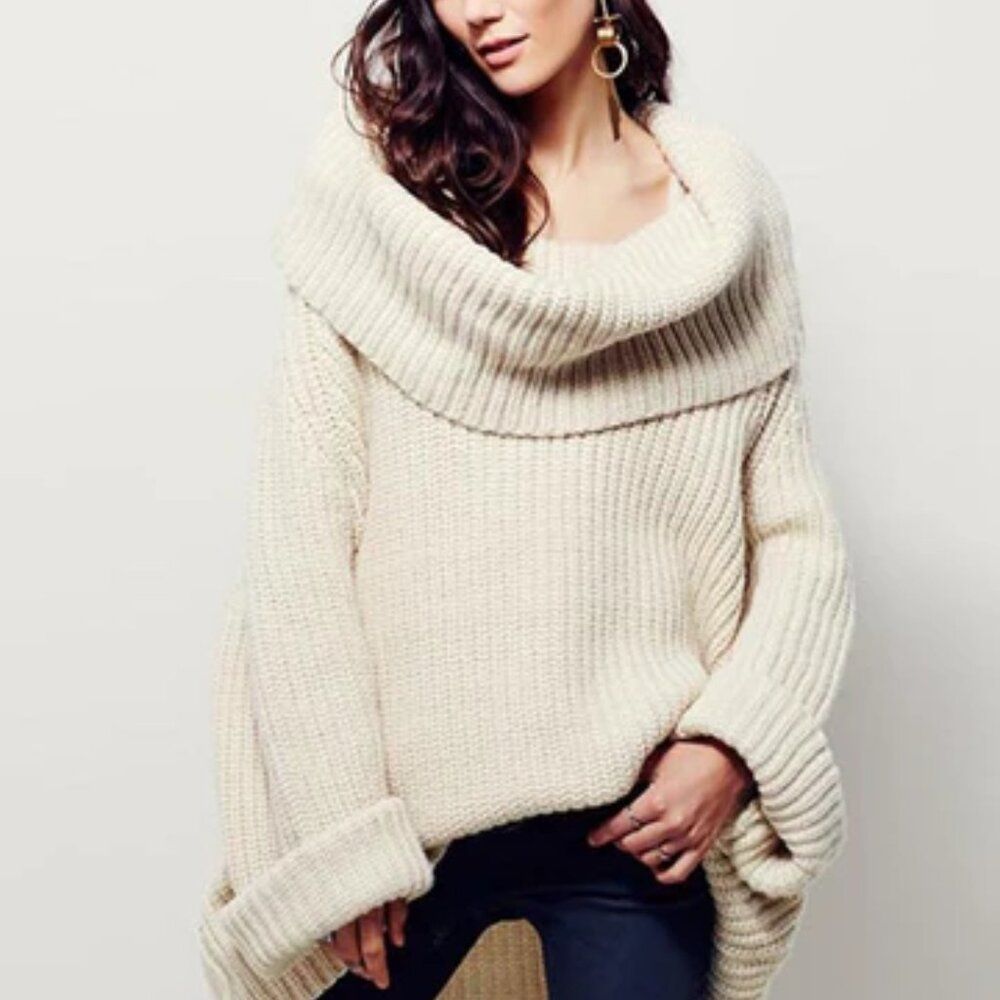 Mes Demoiselle X Free People Extreme Cowl Chunky Wool Pullover Sweater